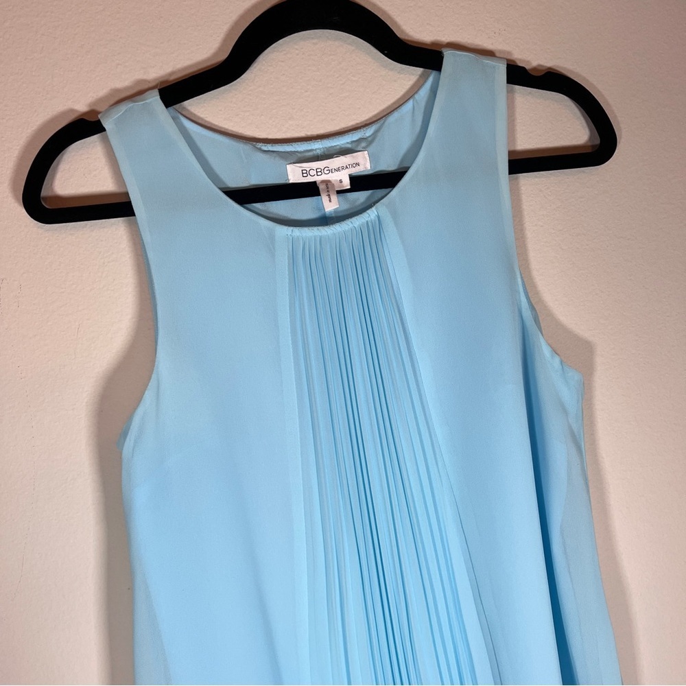 BCBG light blue pleated trapeze aline mini dress - Picture 6 of 10